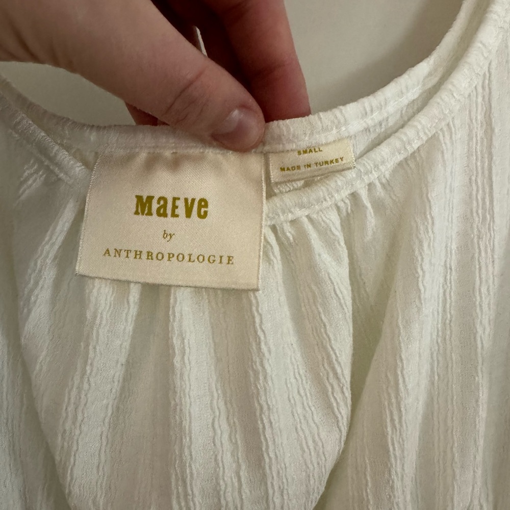 Anthropologie Women's White Puff Sleeve Ruched Blouse - Picture 5 of 7